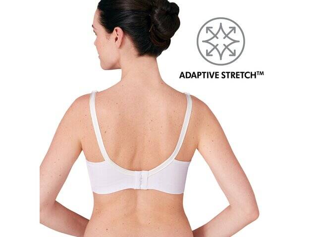 Medela 3-in-1 Nursing & Pumping Bra in white, showcasing the back with Adaptive Stretch feature and adjustable straps.
