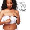Medela Hands-Free Pumping Bustier in white, featuring soft touch material and adjustable front clasp, worn by a smiling