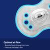 Difrax LOVI Dynamic Pacifier in brown and grey, featuring optimal airflow design for comfort and skin protection.