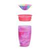 Munchkin Miracle 360° Tropical Sippy Cup in blue, pink, and yellow with a detachable lid and colorful inner cup design.