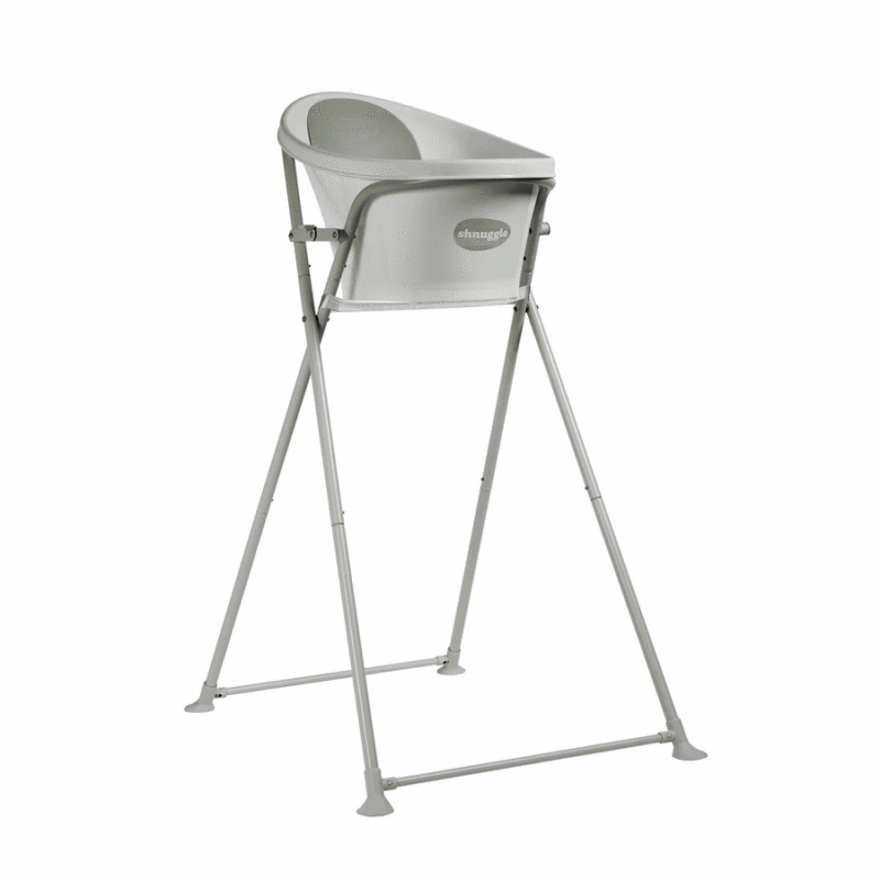 Shnuggle Folding Bath Stand in white, featuring a sturdy frame and a compact design for easy storage.