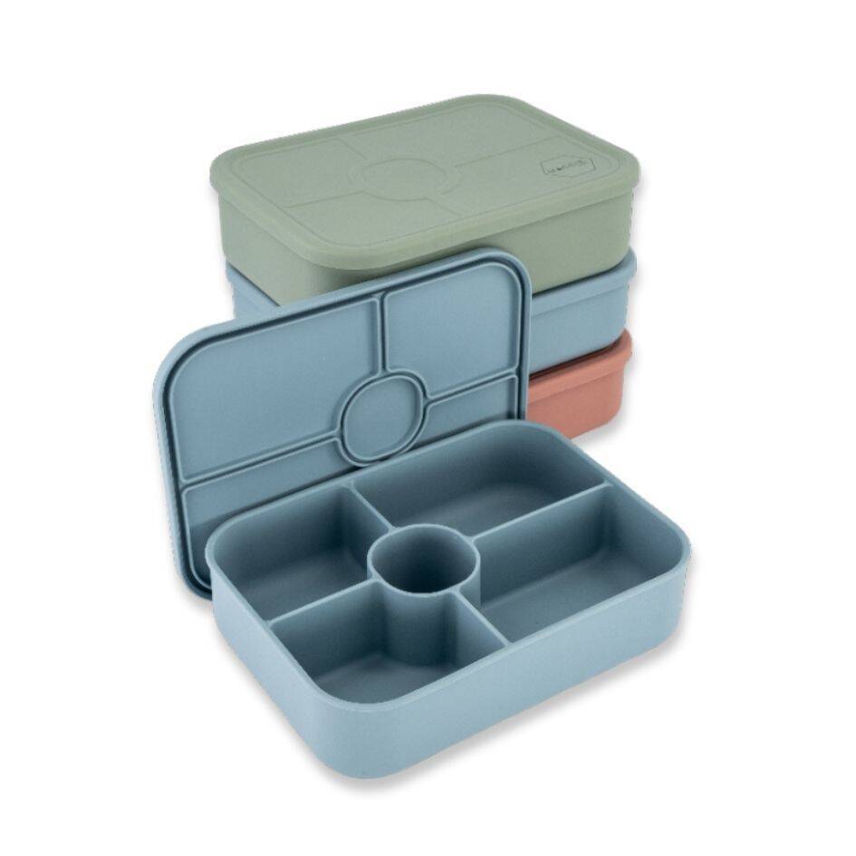 Maccie Munchmate Silicone Bento Lunchbox in blue, featuring five compartments for versatile meal packing.