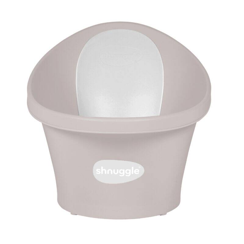 Shnuggle Baby Bath in Pebble Grey with a comfortable backrest for easy bathing.