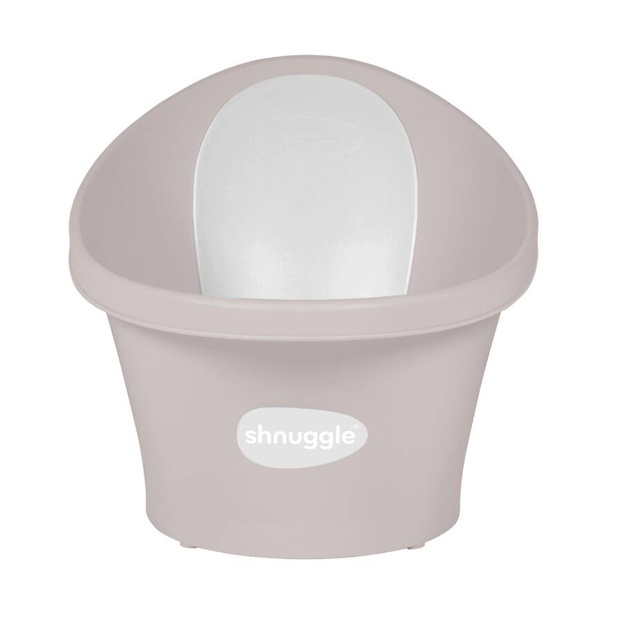 Shnuggle Baby Bath in Pebble Grey with a comfortable backrest for easy bathing.