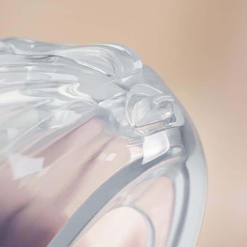 Haakaa Shell Wearable Silicone Breast Pump in clear silicone, showcasing a close-up detail of the unique design.