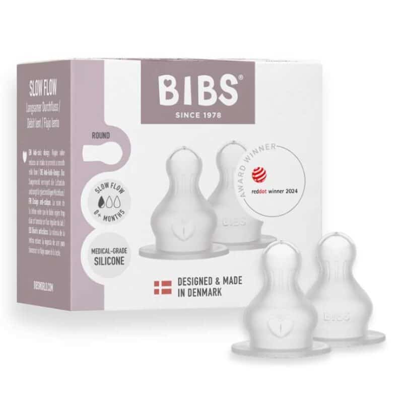 BIBS Baby Bottle Nipple Round Silicone 2 pack Slow Flow