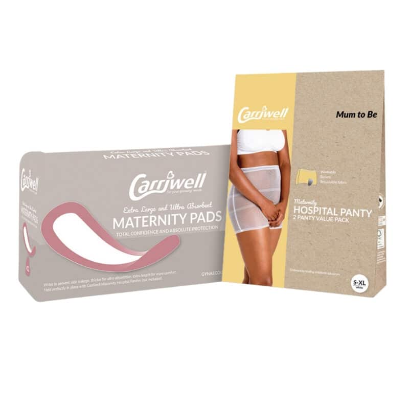 Carriwell Hospital Readiness Pack 1 (S-XL) includes maternity pads and hospital panties for postpartum comfort and