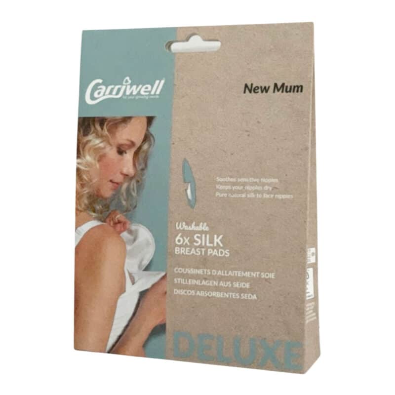 Carriwell Silk Washable Breast Pads, six-pack, featuring a soft silk material for comfort and protection.