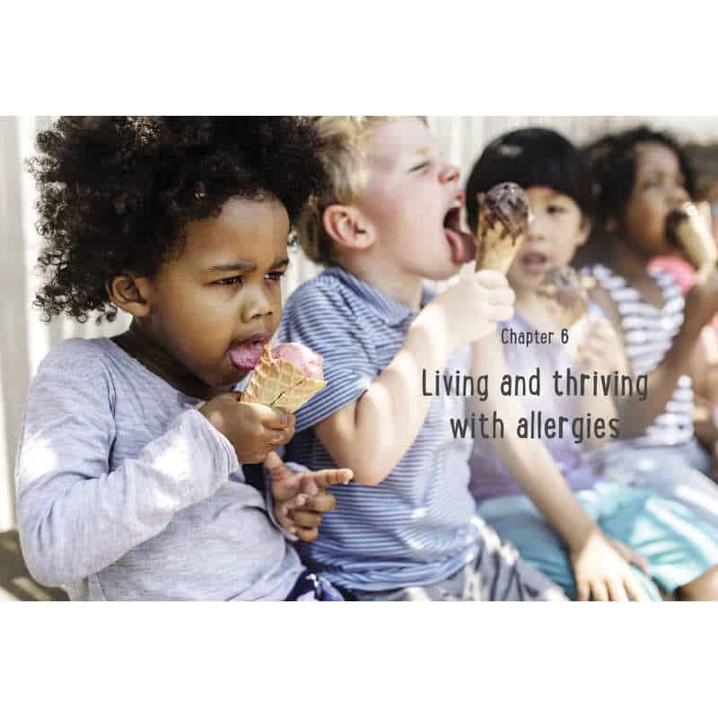 Children enjoying ice cream while reading about managing allergies, featured in "Allergy Sense" by Meg Faure and others.