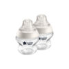 Tommee Tippee Natural Start 150ml self-sterilizing clear bottles, neutral color, featuring Ollie design, pack of two.