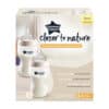 Tommee Tippee Natural Start 340ml self-sterilizing clear bottle 2-pack in Kindness color, designed for easy feeding.