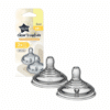 Tommee Tippee Natural Start Medium Flow Teats 2Pk for 3M+, BPA-free silicone teats with a unique shape for easy feeding.