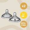 Tommee Tippee Natural Start Medium Flow Teats 2Pk for 3 months+, clear design with a smooth surface, BPA-free.