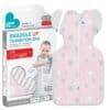 Love To Dream Swaddle Up Transition Bag Large in Daredevil Bunny Dusty Pink with grey and pink circles, 0.2 tog.