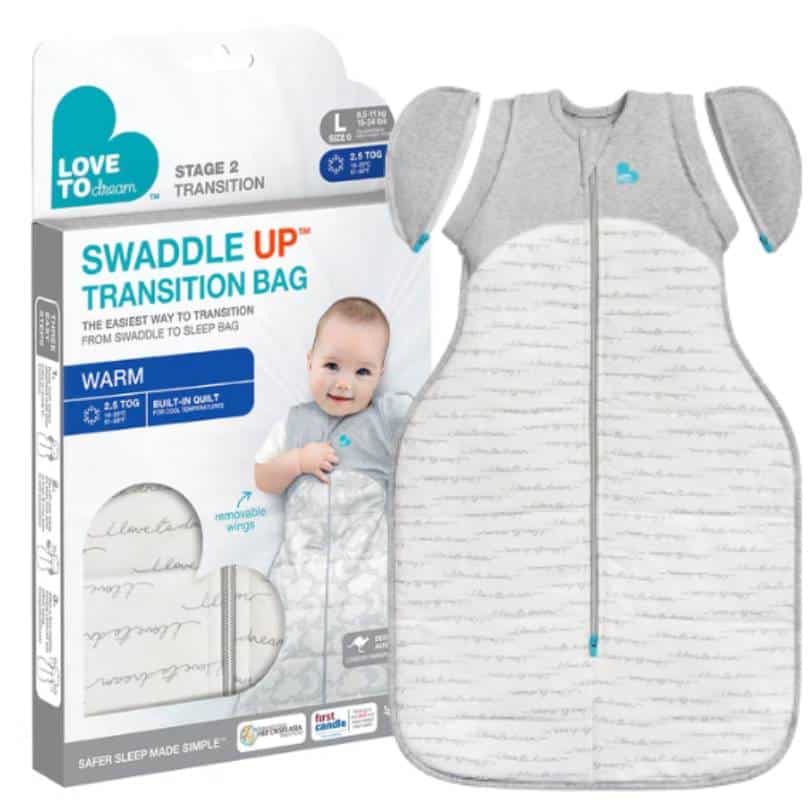 Love To Dream Transition Bag Large in Dreamer Olive and White, designed for safe sleep, suitable for 8.5-11kg.