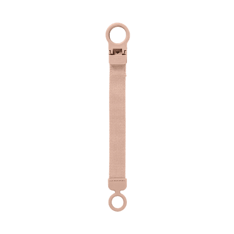 BIBS Loop Pacifier Clip in Blush, featuring a simple design with two attachment rings for easy use.