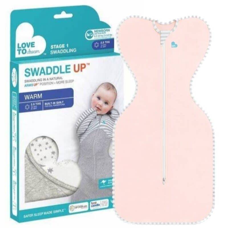 Love To Dream Swaddle Up Newborn in white (Dreamer), 2.5 tog, designed for safe swaddling and comfort.