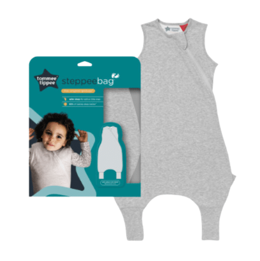 Tommee Tippee Steppeebag for 6-18 months, 1.0 tog, in grey with a unique design for easy diaper changes.