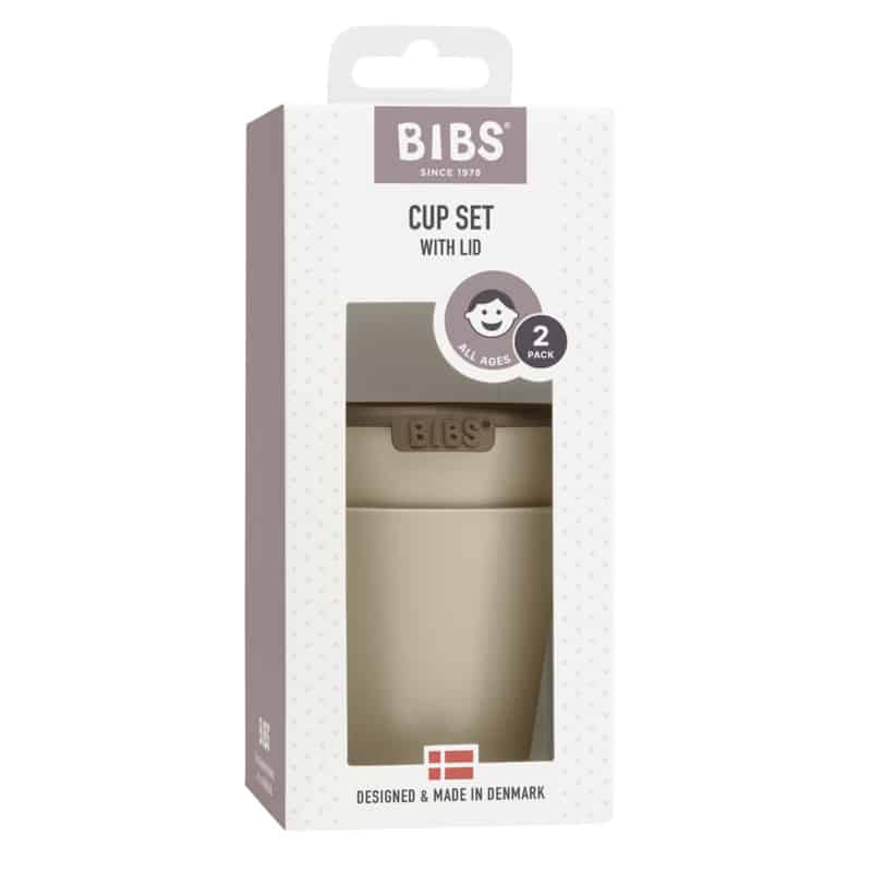 BIBS Cup Set in Blush and Vanilla, two-pack with lids, designed for all ages.