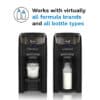 Baby Brezza Formula Pro Advanced dispenser in black, designed to work with all formula brands and bottle types.