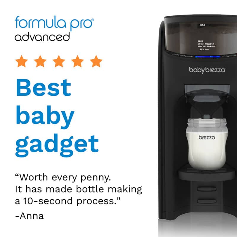 Baby Brezza Formula Pro Advanced Formula Dispenser in black, featuring a sleek design and user-friendly interface.