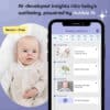 Hubble Skyvision AI Pro app interface displaying baby monitoring alerts and insights on a smartphone screen.