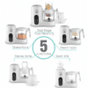 Baby Womb World Baby Food Processor in white, showcasing its five functions: blending, steaming, sterilizing, and warming