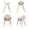 Baby Womb World High Chair in beige with wooden legs, showcasing multiple angles and a comfortable design for infants.