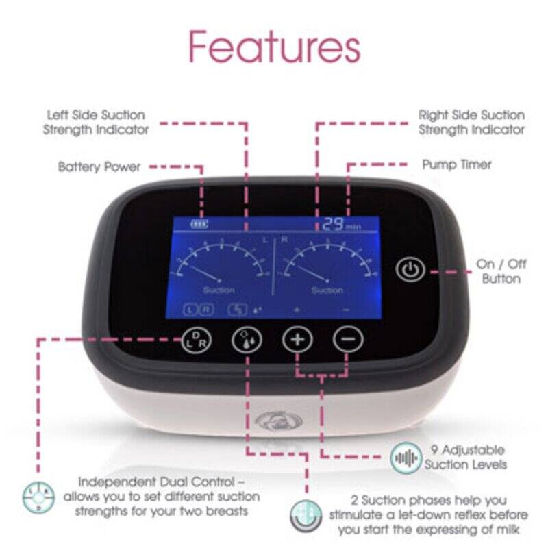 Baby Womb World Double Electric Breast Pump with a digital display showing suction strength indicators and timer features.