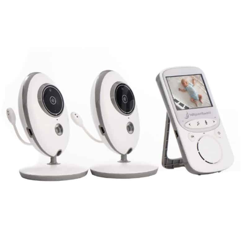 Baby Womb World 2.4" Video Baby Monitor with twin cameras in white, featuring a portable monitor with a display.