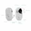 Baby Womb World 802 video baby monitor features a sleek design with a rotating camera lens and multiple sensors for safety.