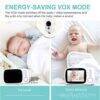Baby Womb 3.2" Video Baby Monitor with audio and night vision, showcasing VOX mode feature with baby sleeping and crying.