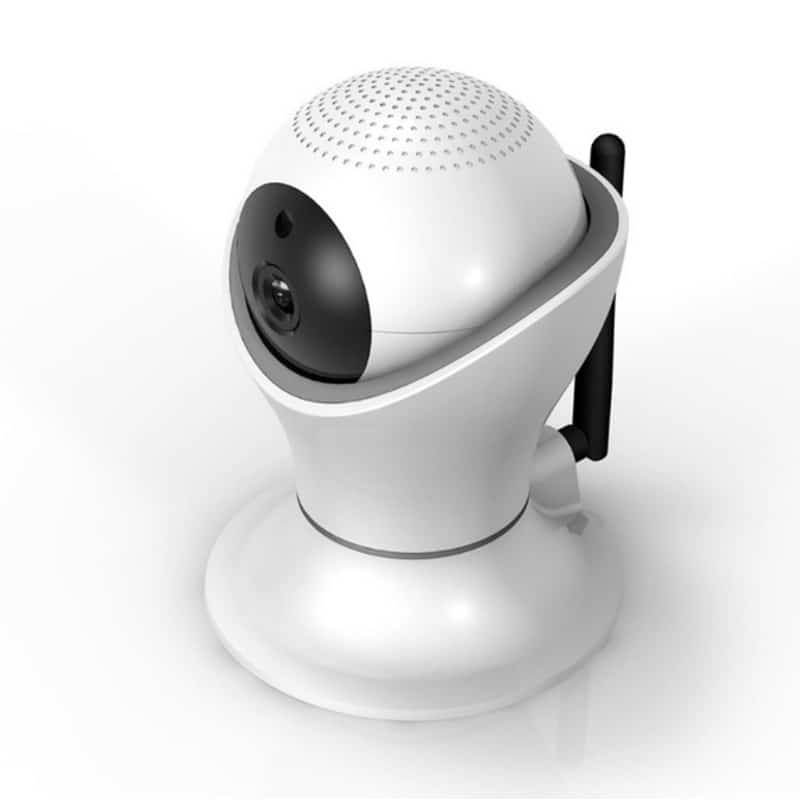 Baby Womb World Nanny Cam in white with a spherical camera design and built-in speaker for monitoring.
