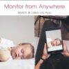 Baby Womb World Nanny Cam showing a sleeping baby and a caregiver monitoring via tablet, promoting remote viewing.