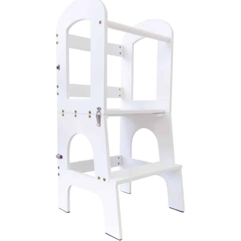 Baby Womb World 3-in-1 Convertible Stepstool, Desk Chair and Ladder in white with a sturdy, multi-functional design.
