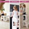Baby Womb World 3-in-1 Convertible Stepstool, Desk Chair and Ladder in white, shown in various settings with children using