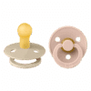 BIBS Colour Pacifier 2 PACK Latex in Blossom/Dusky Lilac and Sage/Hunter Green with a classic round design.
