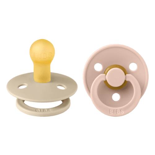 BIBS Colour Pacifier 2 PACK Latex in Blossom/Dusky Lilac and Sage/Hunter Green with a classic round design.