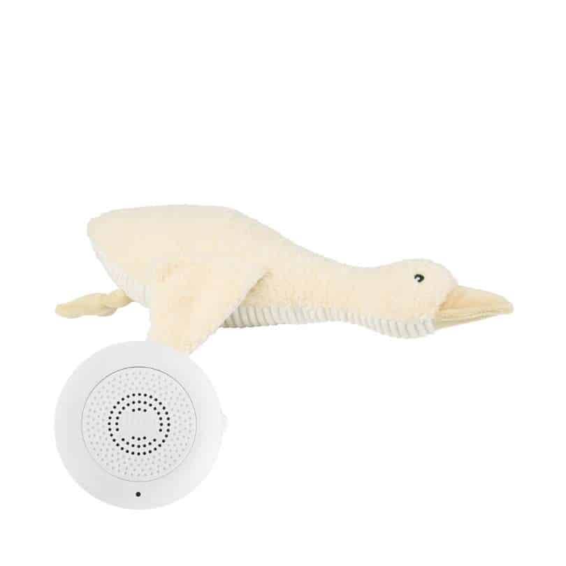Flow Amsterdam Liva Heartbeat Rechargeable Comforter in beige and brown, shaped like a duck with a soothing heartbeat
