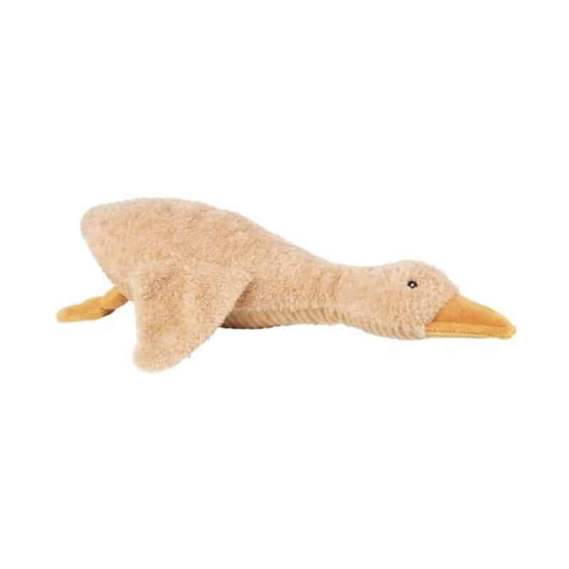 Flow Amsterdam Liva Heartbeat Rechargeable Comforter in beige and brown, shaped like a bird with soft plush texture.