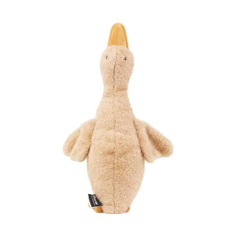 Flow Amsterdam Liva Heartbeat Rechargeable Comforter in beige and brown, shaped like a duck with soft, plush texture.