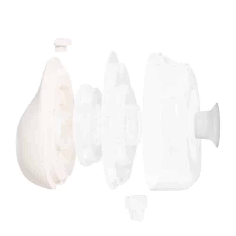 Mommy Material Freely Silicone Insert in white, showcasing multiple sizes (19mm, 21mm, 24mm) and assembly details.