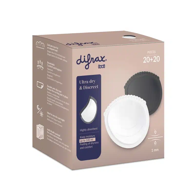 Difrax Lovi Nursing Breast Pads – 40 items white/black — Difrax Lovi Nursing Breast Pads – 40 items white/black