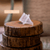 Mommy Material Milk it Silicone Valve in clear, positioned on stacked wooden slices, showcasing its unique duckbill design.