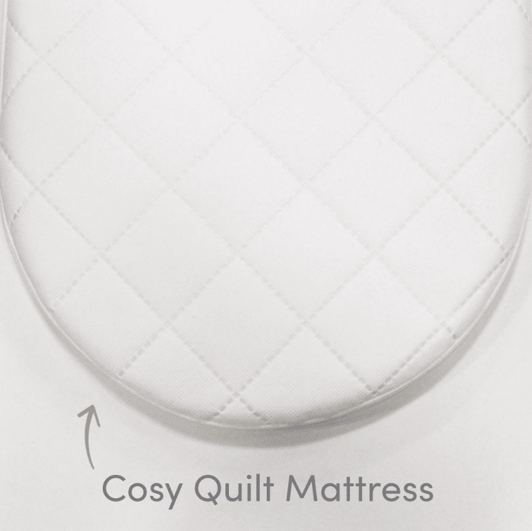 Shnuggle Dreami Quilted Moses Basket Mattress in white with a cozy quilted design for added comfort.