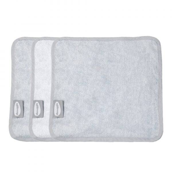 Shnuggle Bamboo Wash Cloths in grey, set of three, soft and absorbent for gentle care and hygiene.
