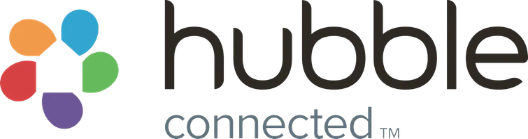 Hubble Connected logo featuring colorful dots and modern typography, representing a tech brand focused on baby monitoring.