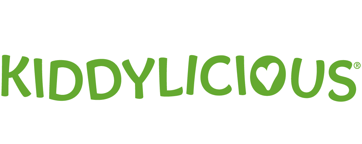 Kiddylicious logo in playful green font with a heart in place of the letter 'o