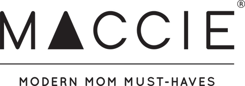 Maccie brand logo featuring a modern design with the text "Maccie: Modern Mom Must-Haves" in black.