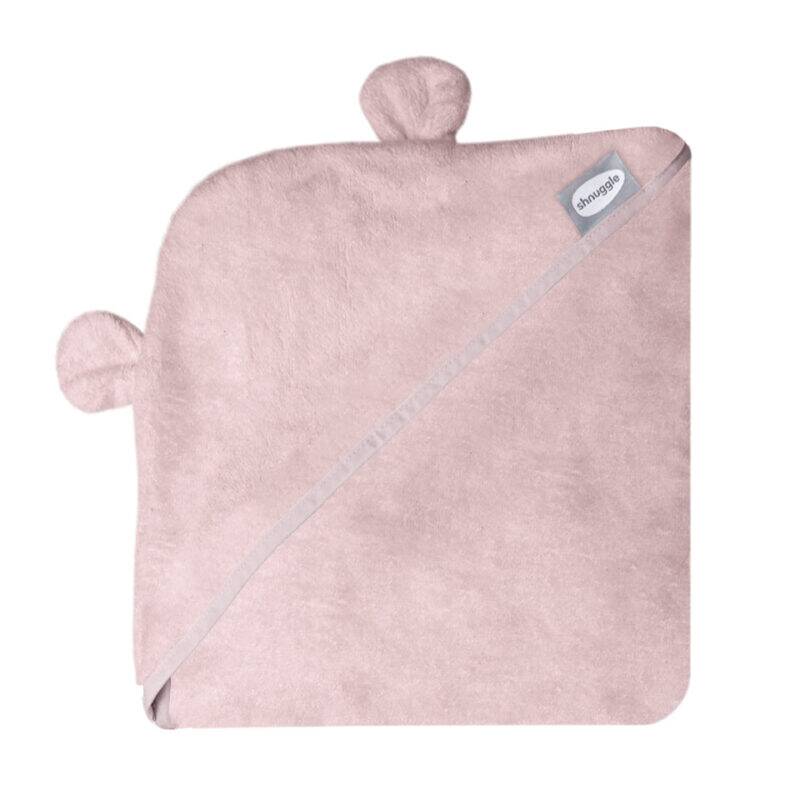 Shnuggle Bamboo Wearable Baby Towel in soft pink with cute ear-shaped details. Ideal for bath time comfort.